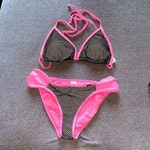 Pink and black mesh Swimsuit set